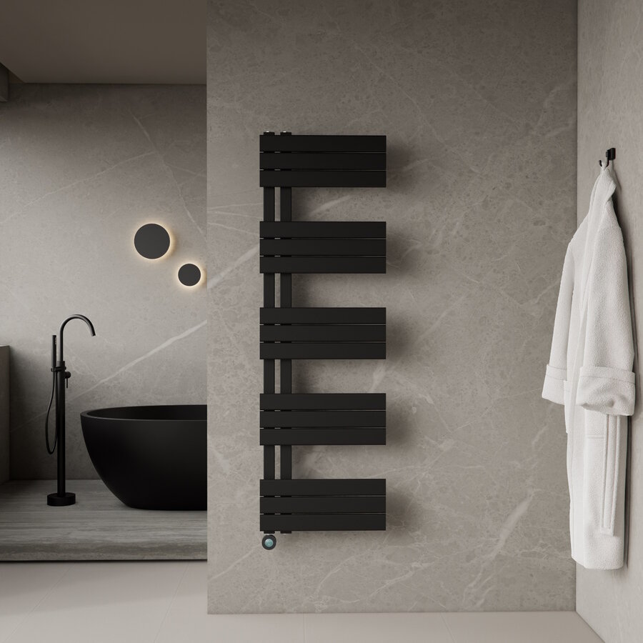 Elektrische Handdoekradiator BWS Russ Links aansluiting 755W 160x50 cm Mat Zwart
