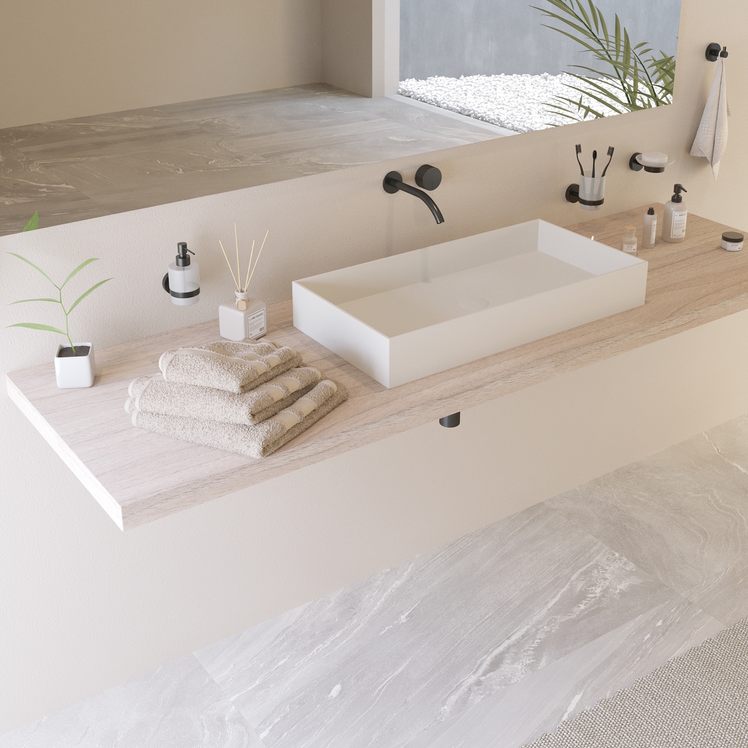 Opbouw Waskom Ideavit Solidjoy 75x37,5x11 cm Solid Surface Mat Wit Ideavit