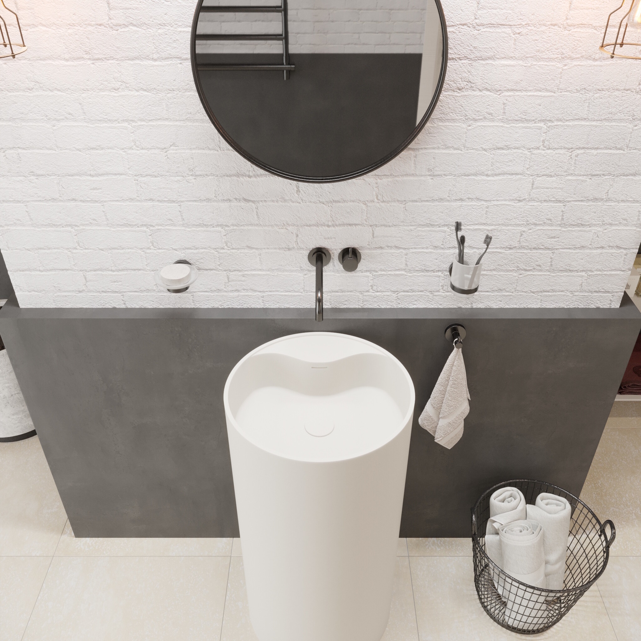 Waskom Ideavit Solidroll 45x45x90 cm Solid Surface Op Voetstuk Mat Wit Ideavit