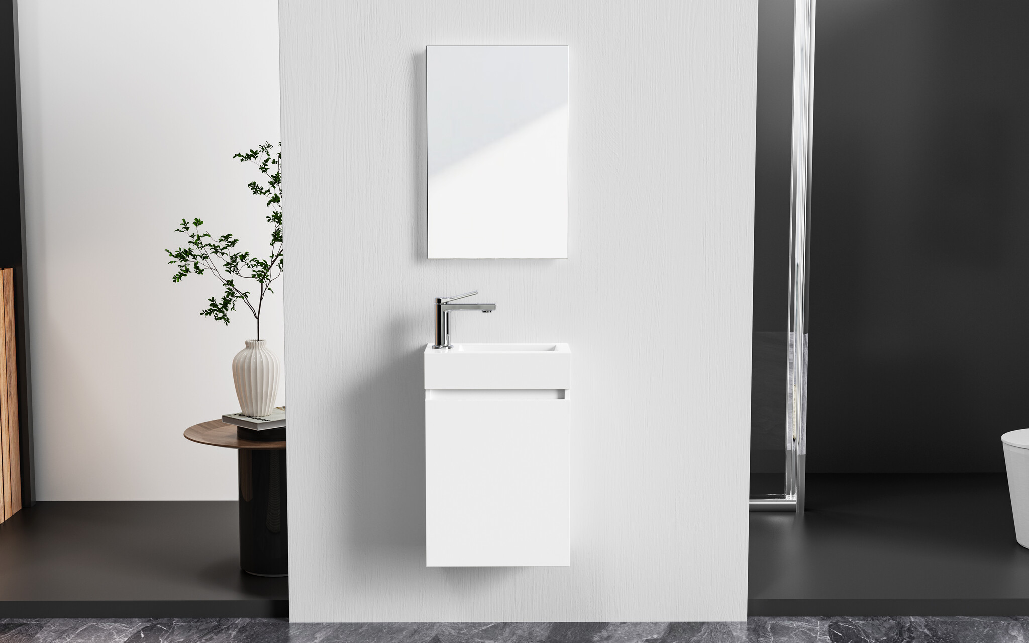 Fonteinkast Creavit Aloni Kleur Wit Onderkast Wastafel En Met Spiegel 40x22x60 cm Creavit