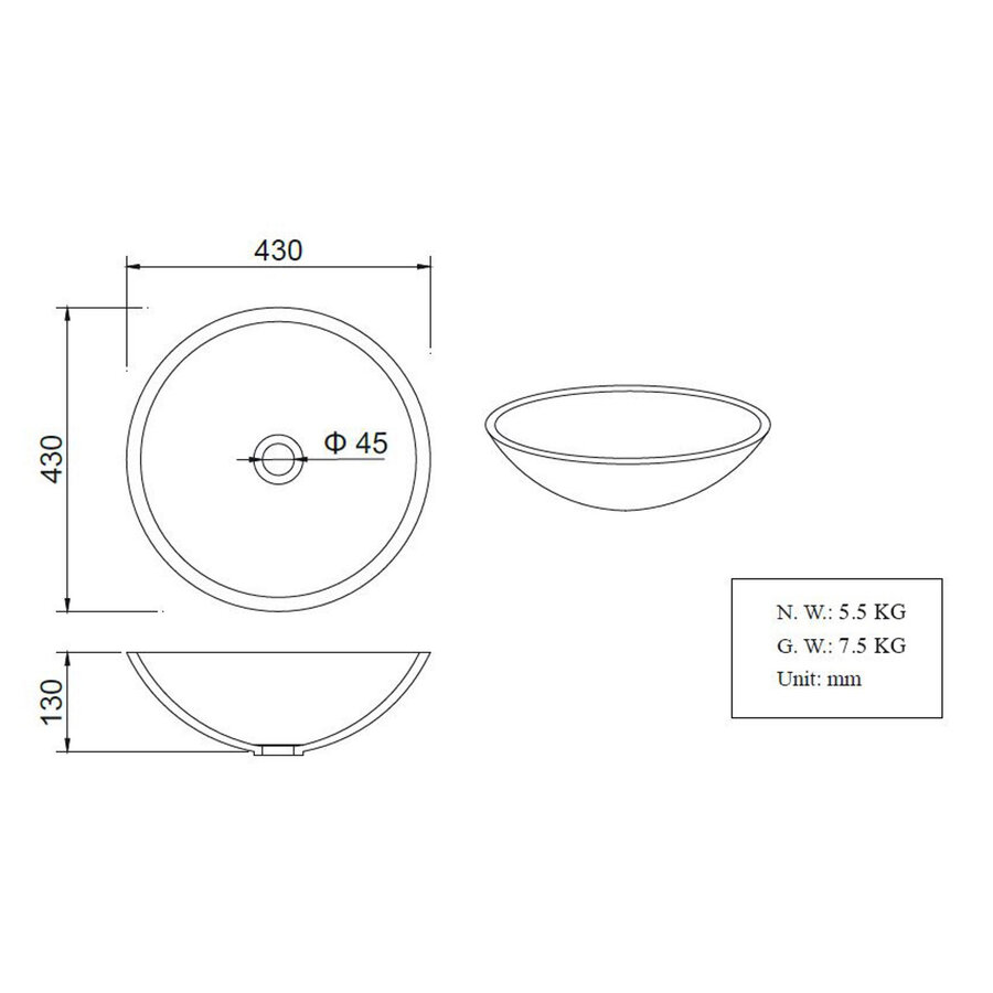 Opzetwaskom Wiesbaden Valerie Solid Surface 43x43x13 cm Mat Zwart