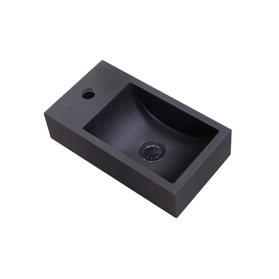 OUTLET Fontein Sanilux Quartz Recto 40x22x10 cm Mat Zwart (kraangat links)