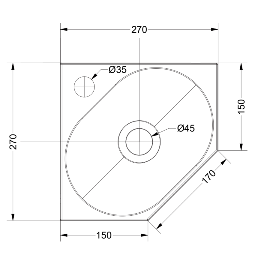 OUTLET Hoekfontein INK Matrix Polystone 1 Kraangat 27 x 27 x 10 cm Glans Wit 340434