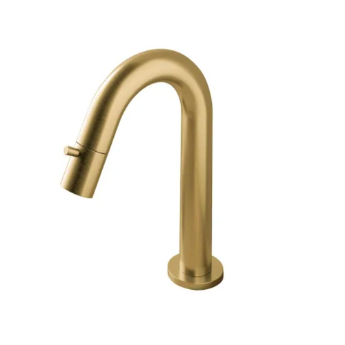 OUTLET Fonteinkraan Hotbath Dude 1-knop gebogen 19.3 cm Rond Geborsteld Messing Living Colours 