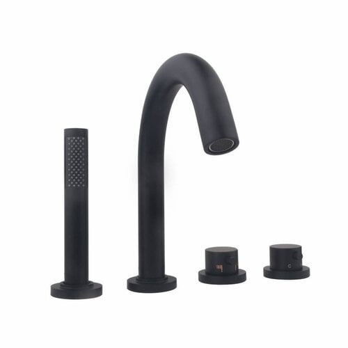 OUTLET Badrandkraan Wiesbaden Caral 4-gats Thermostatisch Afbouwset Mat Zwart 