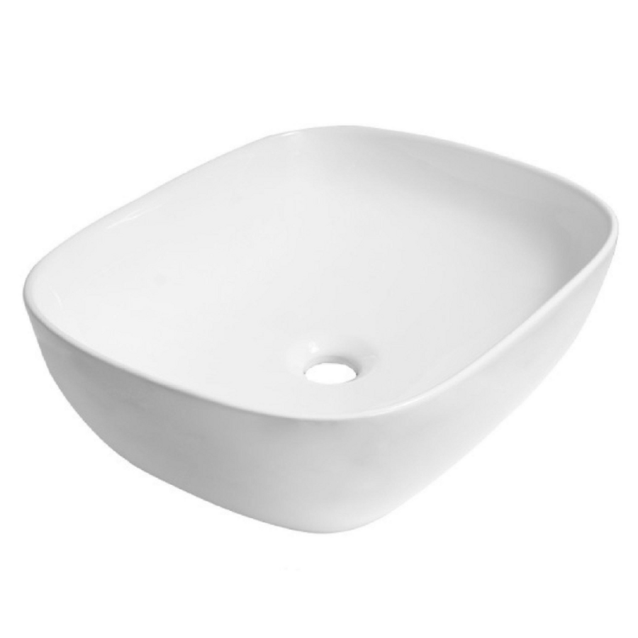 OUTLET San Vasto Waskom opbouw - 50x40x15cm - zonder overloop - rechthoek - keramiek - glanzend wit