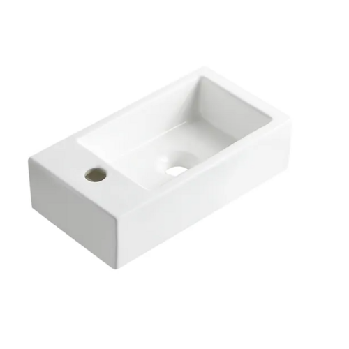 OUTLET Fontein Wiesbaden Rhea M 40x22 Kraangat Links Glanzend Wit 