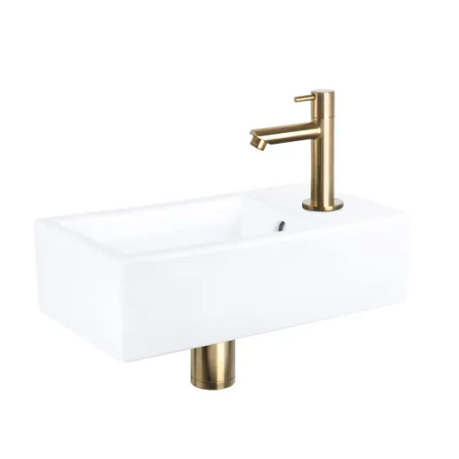 OUTLET Fonteinset Differnz Force Keramiek 40x22x11.5 cm Wit Met Rechte Kraan Mat Goud