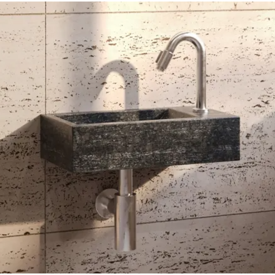 OUTLET Fonteinset Compleet | Hardsteen | 40x23x11 cm | Rechts | Chroom