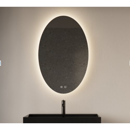 OUTLET Badkamerspiegel Gliss Oval VERTICAAL LED Verlichting Met Spiegelverwarming 100x60 cm 