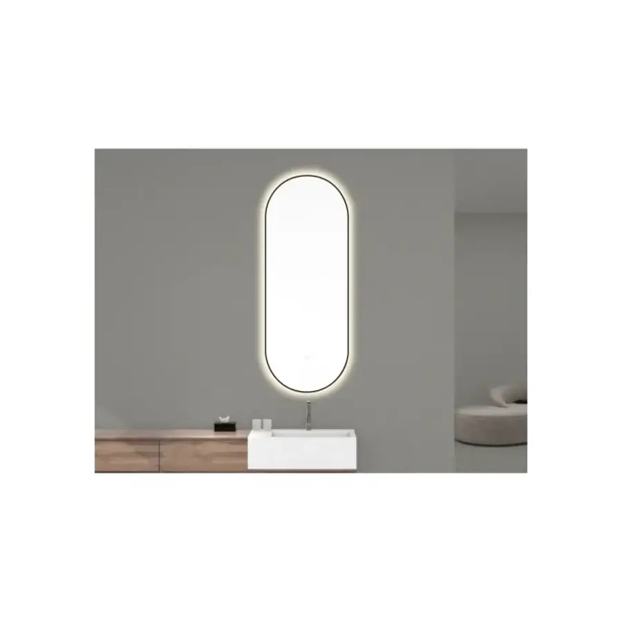 OUTLET Ovale Spiegel Wiesbaden Nomi met Dimbare LED Verlichting en Spiegelverwarming 50 x 100 cm Mat Zwart