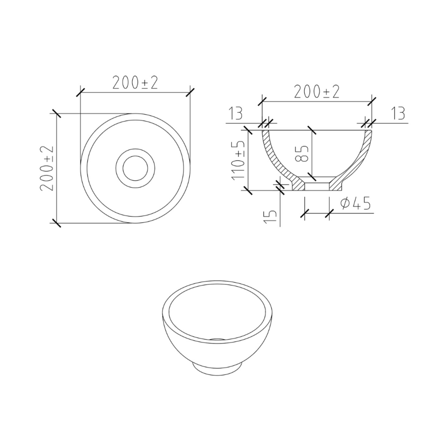 OUTLET Solid Surface opzetfontein rond 200x200x110