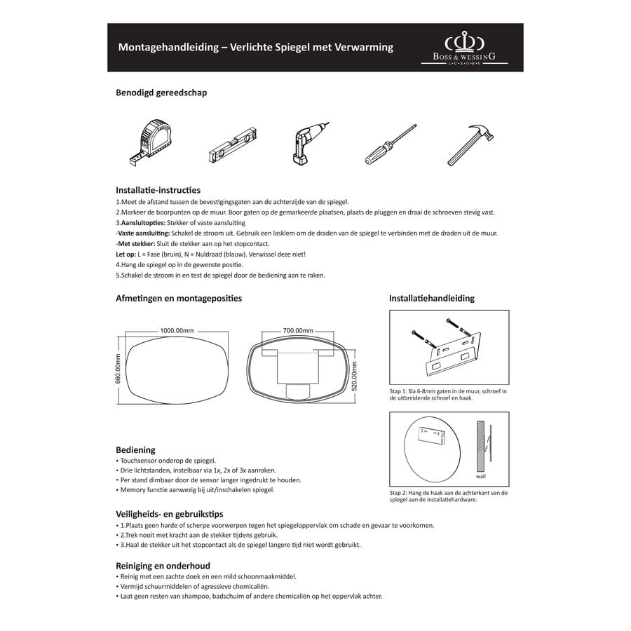 Badkamerspiegel BWS Torea 120x70cm Horizontaal LED