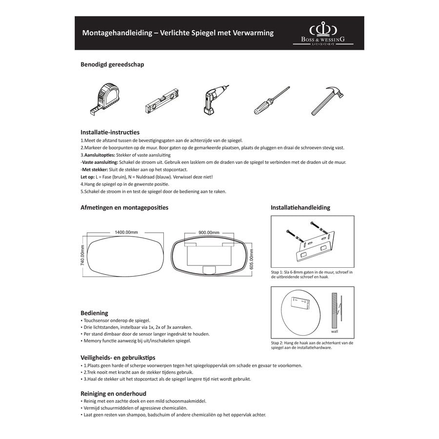 Badkamerspiegel BWS Torea 140x74cm Horizontaal LED