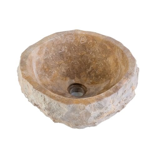 OUTLET Waskom BWS Stone Rond 35x35x15 cm Met Gepolijste Binnenzijde Natuursteen Creme 