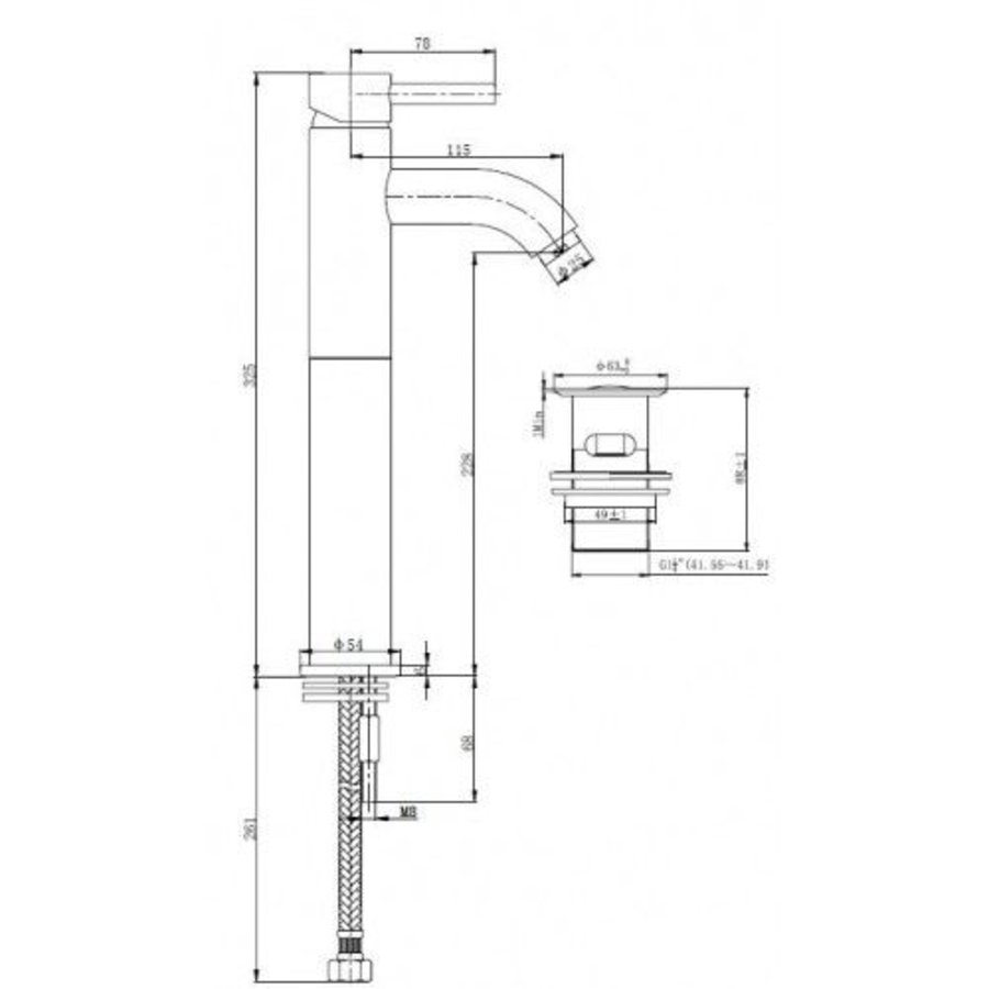 Wastafelmengkraan Abzu Hoog (Rvs Look) Met Klik Waste