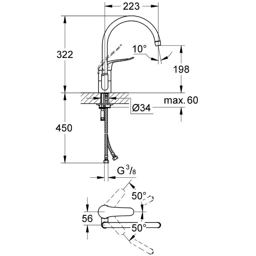 Euroeco Keukenkraan Hoge Uitloop Chroom
