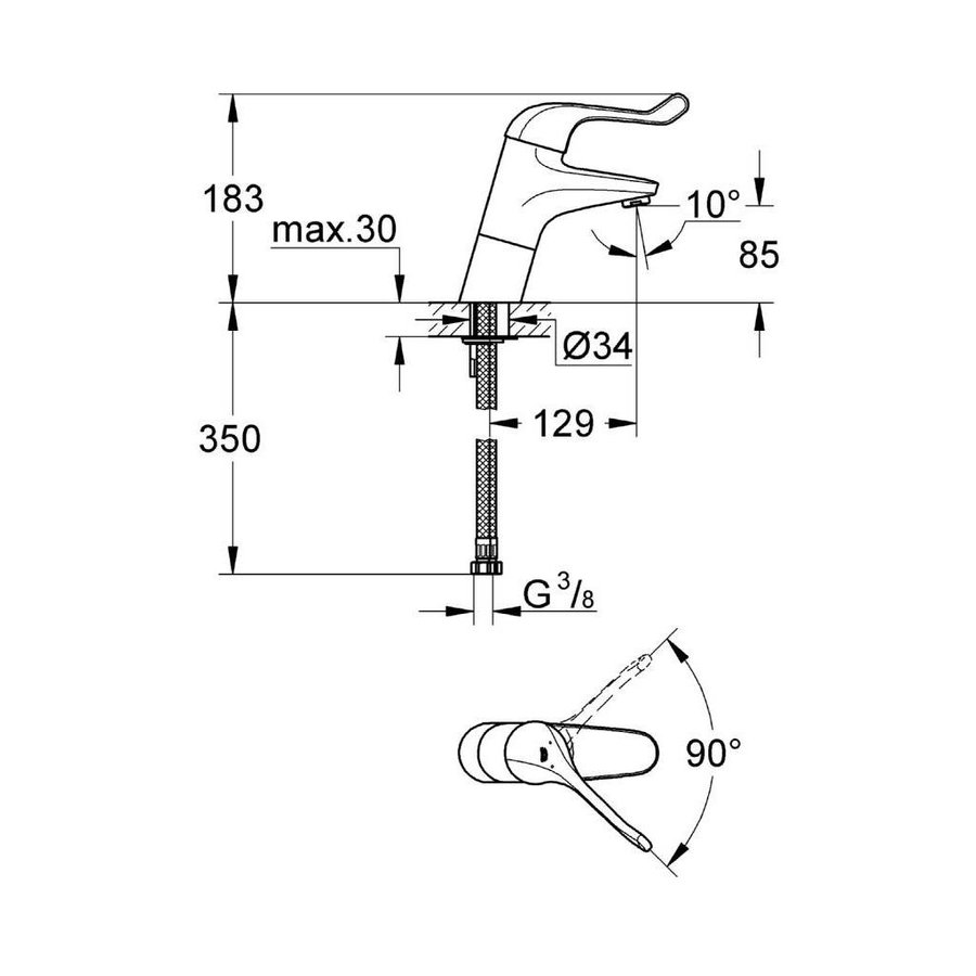 Euroeco Special Veiligheids Wastafelkraan Hoog Met Hendel 12 Cm Gladde Body Chroom