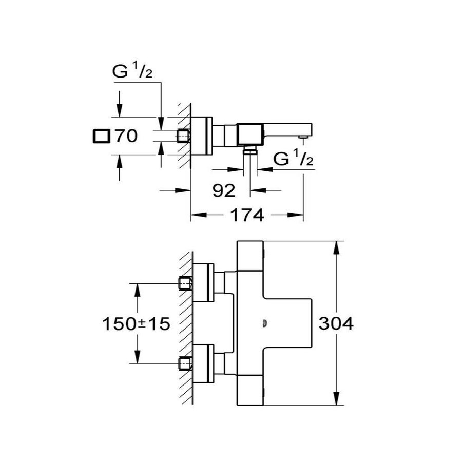 Cube Badkraan Thermostatisch Met Omstel En Koppeling Chroom