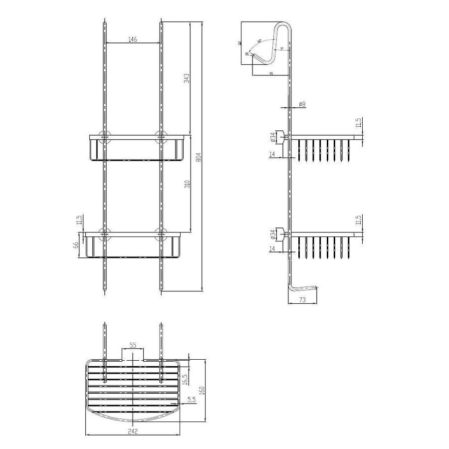Rvs Rome Ophangrek Voor Douchewand 2-Schaps