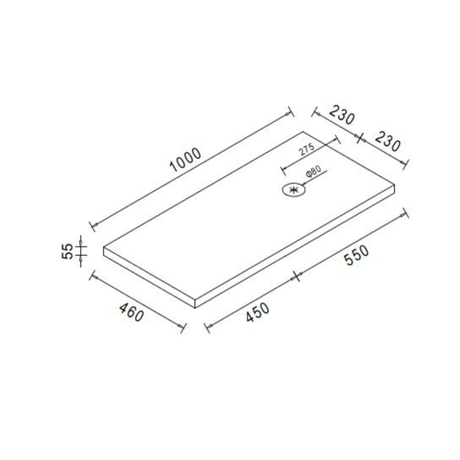 Wastafelblad 1000X460X55 Hoogglans Wit Gelakt