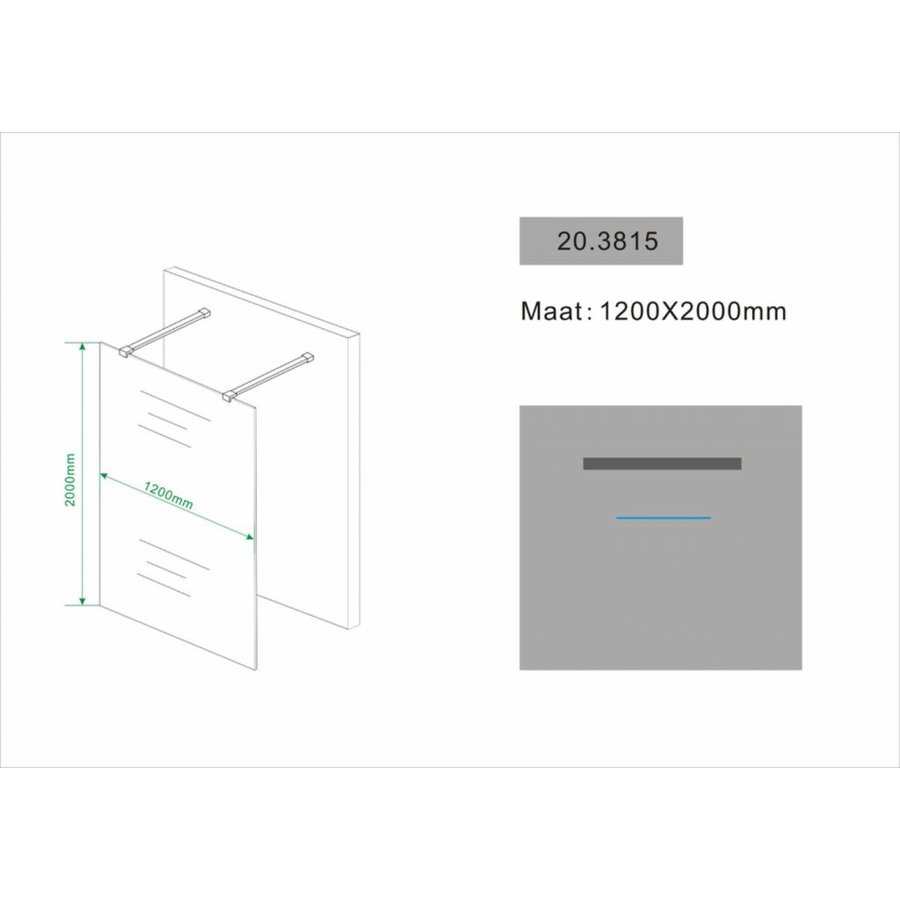 Inloopdouche Vrijstaand 120X200cm 10mm Nano Glas