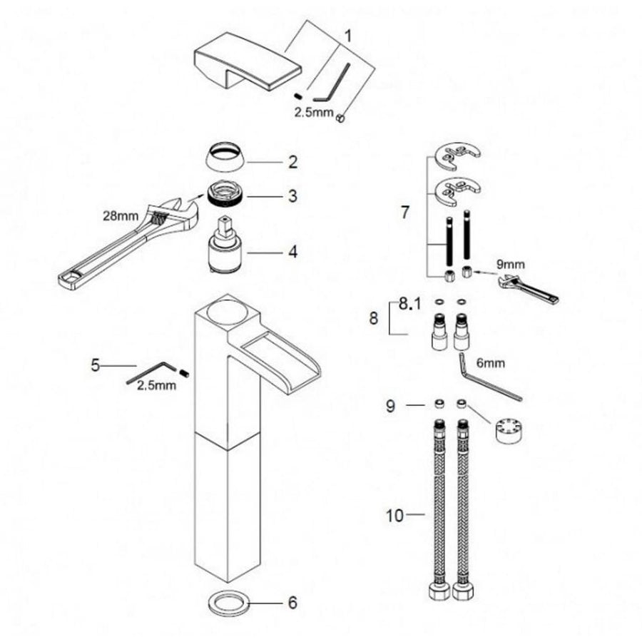 Wastafelkraan Ceres Square Hoge Waterval Chroom