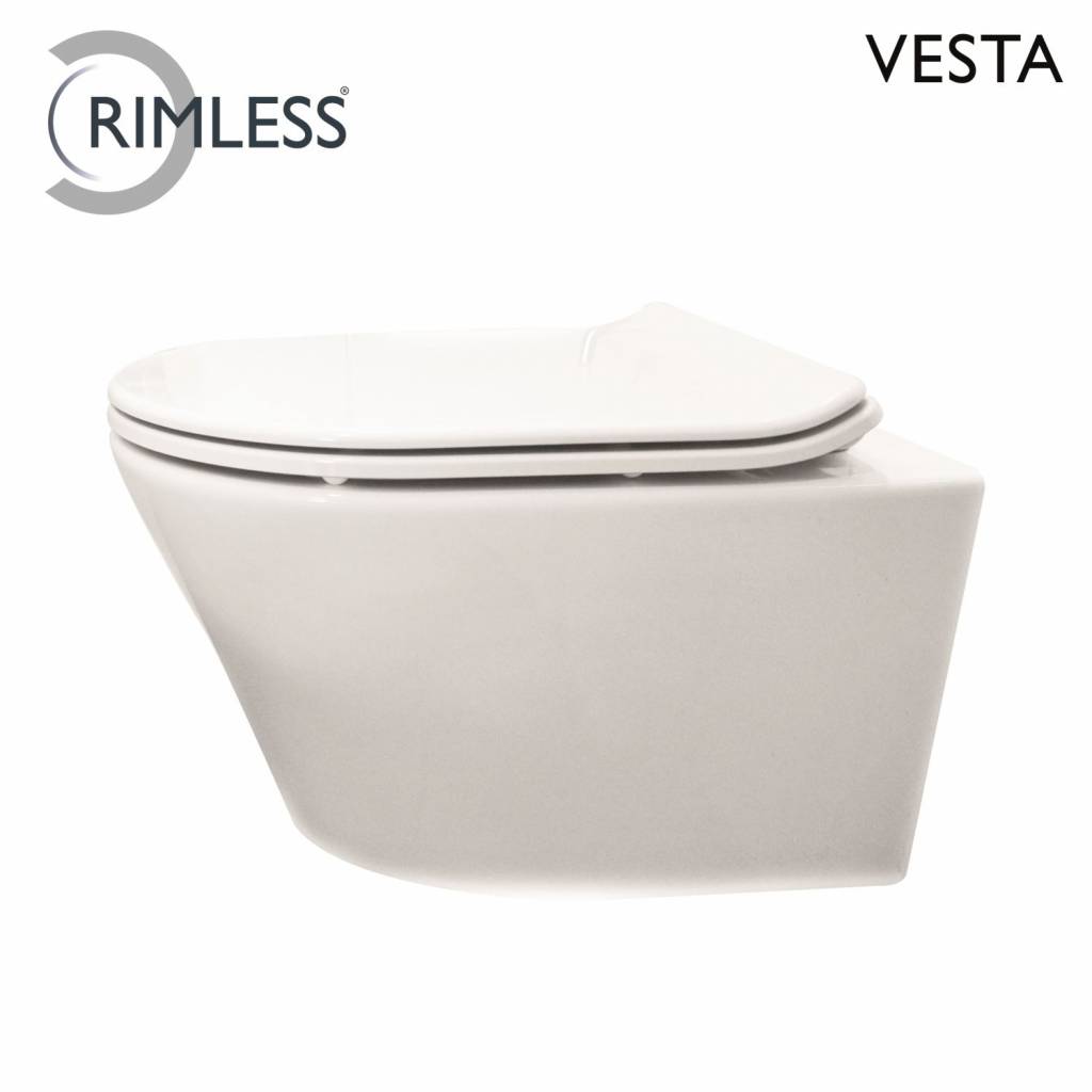 Hangtoilet Vesta Rimless Diepspoel Wit Aqua Splash