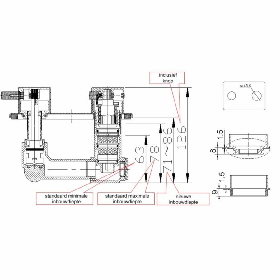 Afbouwdeel Verlengset 2-Knops Douchethermostaat 8Mm