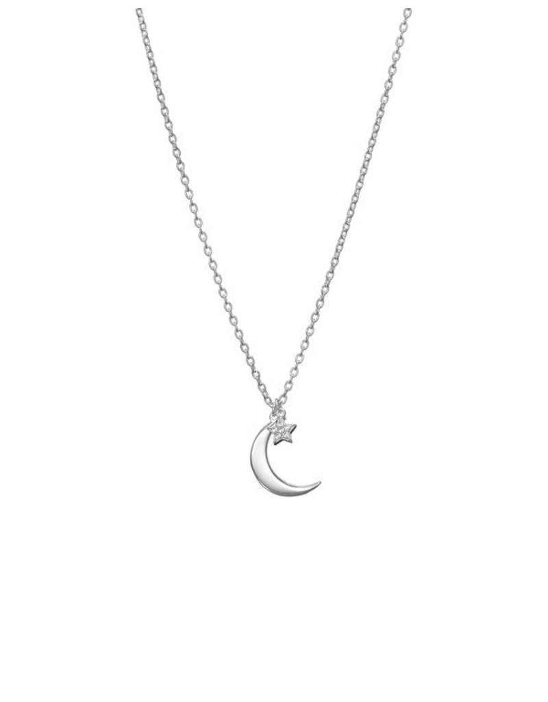 Silver Crescent Moon Star Necklace - My 