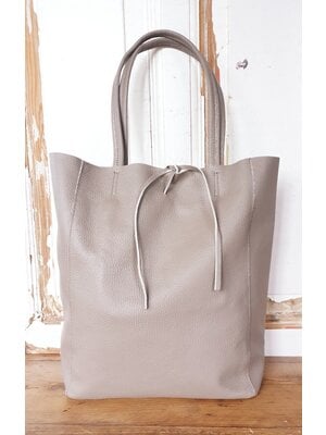 Joof Donkertaupe basic leren shopper met touwtjes