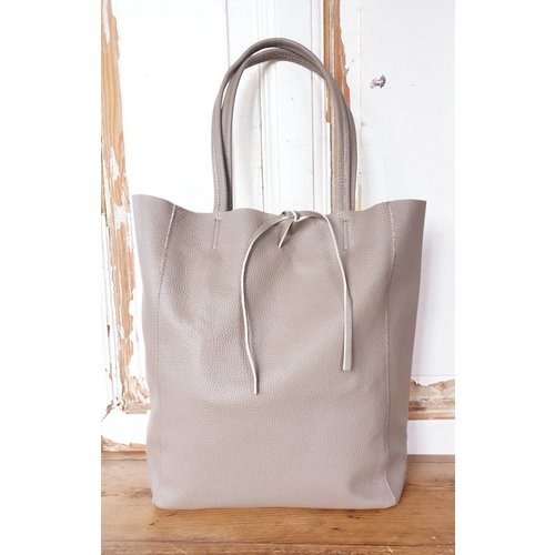 Joof Donkertaupe basic leren shopper met touwtjes Joof Donkertaupe basic leren shopper met touwtjes