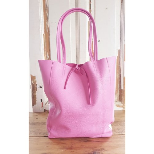 Joof Zuurstok roze basic leren shopper met touwtjes Joof Zuurstok roze basic leren shopper met touwtjes