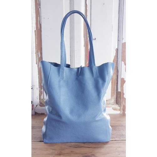 Joof Lichtblauw basic leren shopper met touwtjes Joof Lichtblauw basic leren shopper met touwtjes