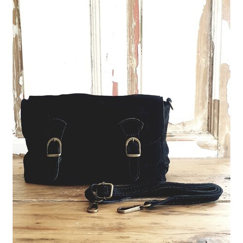 Joof Zwart suede schoudertas magnetische sluiting Joof Zwart suede schoudertas magnetische sluiting