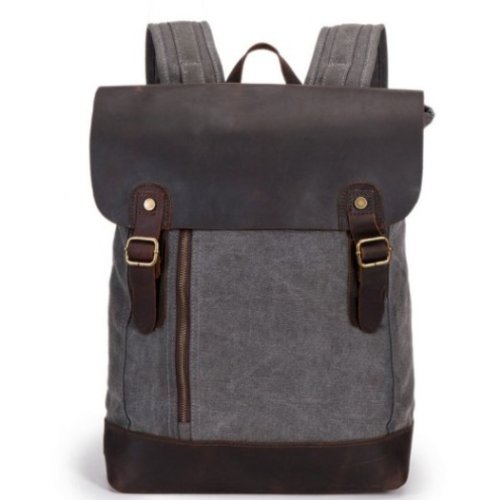 Rugzak canvas met leer grijs, model 2 Rugzak canvas met leer grijs, model 2