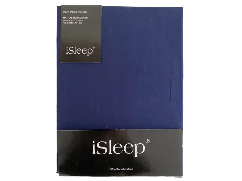 iSleep iSleep Hoeslaken Perkal Katoen (Donker Blauw)