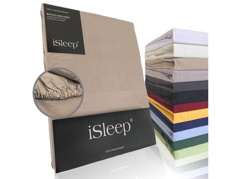 iSleep iSleep Hoeslaken Perkal Katoen (Medium Beige)