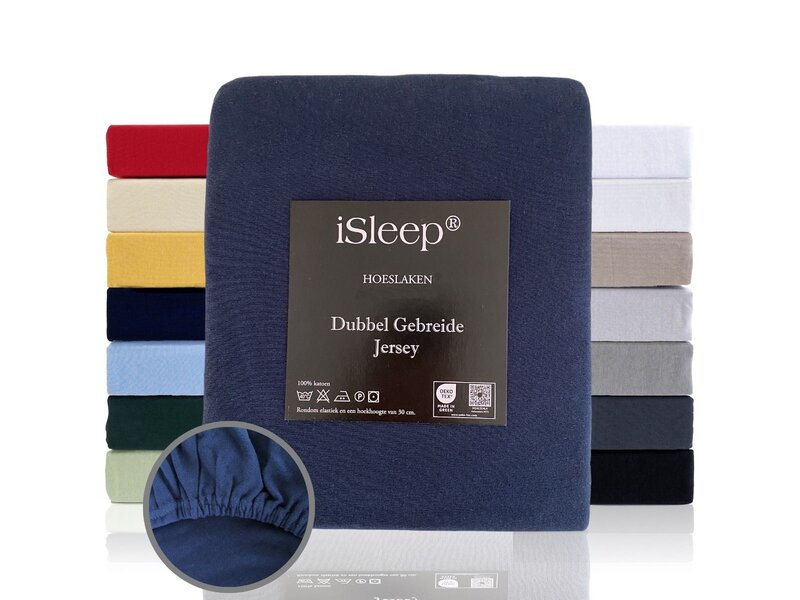 iSleep iSleep Hoeslaken Dubbel Jersey (Donker Blauw)