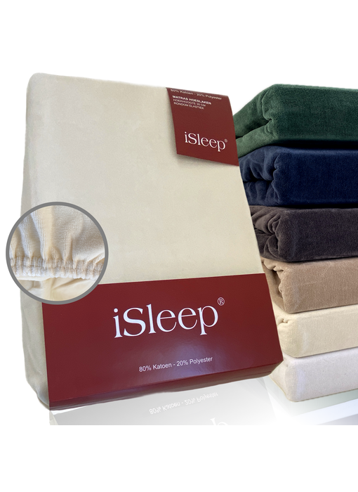iSleep Hoeslaken Velours (Licht Beige)
