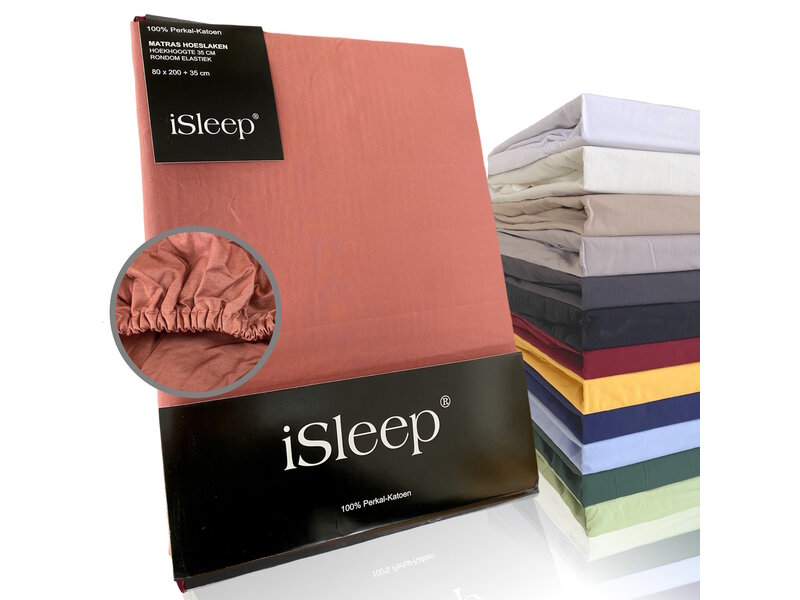 iSleep iSleep Hoeslaken Perkal Katoen (Roodbruin)