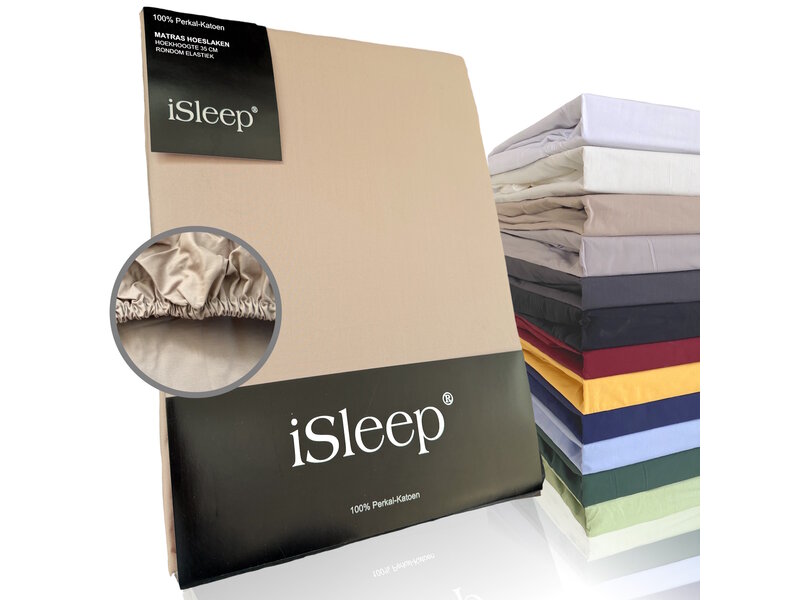 iSleep iSleep Hoeslaken Perkal Katoen (Taupe)