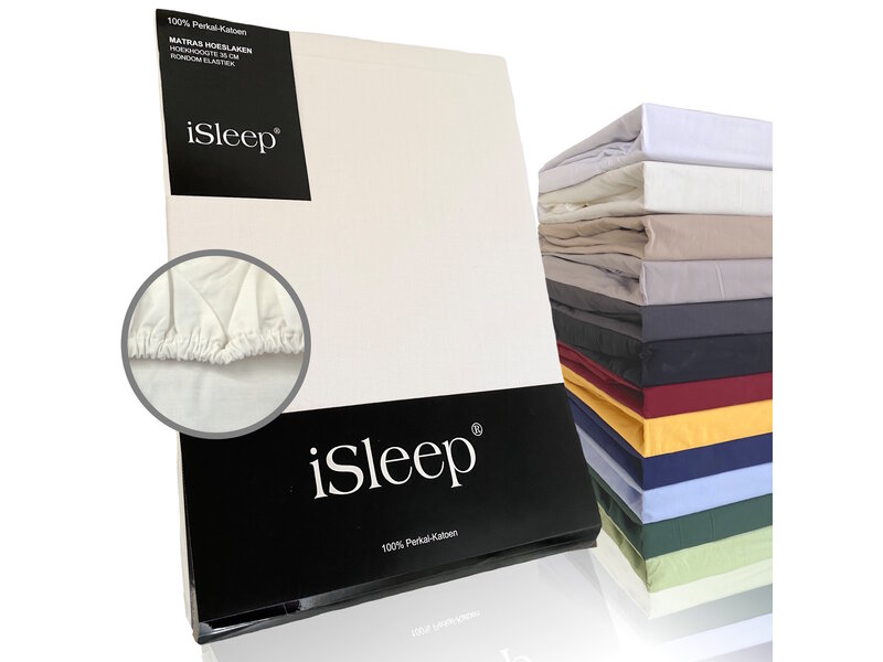 iSleep iSleep Hoeslaken Perkal Katoen (Crème)