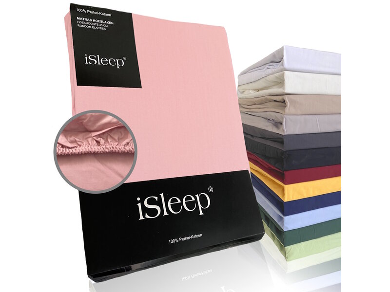 iSleep iSleep Hoeslaken Perkal Katoen (Oud Roze)