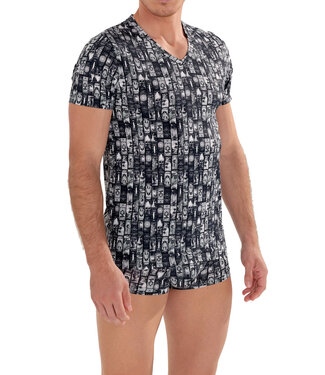 HOM Rockcity Tee-Shirt V-Neck Dark Grey-Print