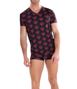 HOM Carlyle Tee-Shirt V-Neck Bordeaux Print