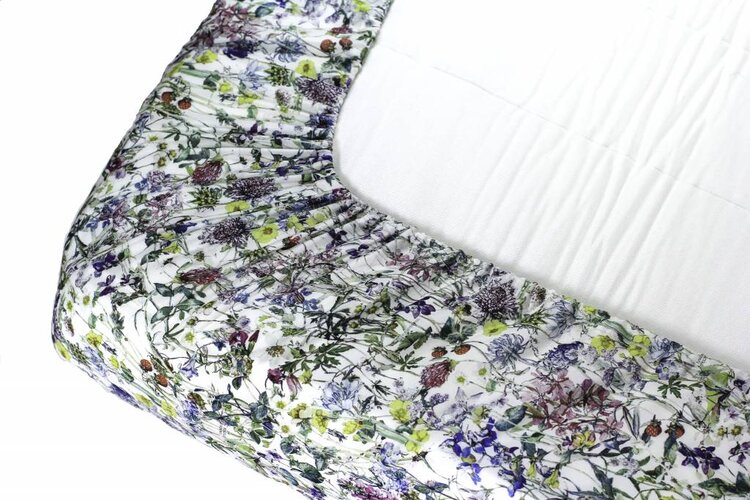 Super Carla hoeslaken baby wild flowers blauw 60x120