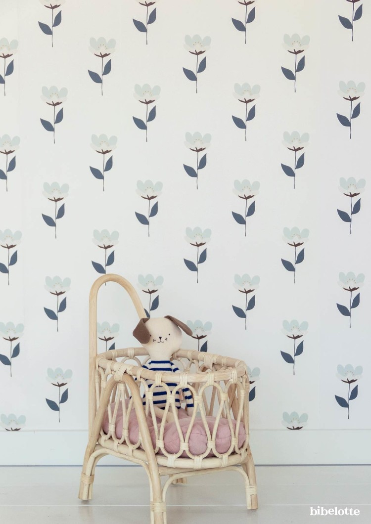 Bibelotte Bibelotte Behang retro bloem blauw