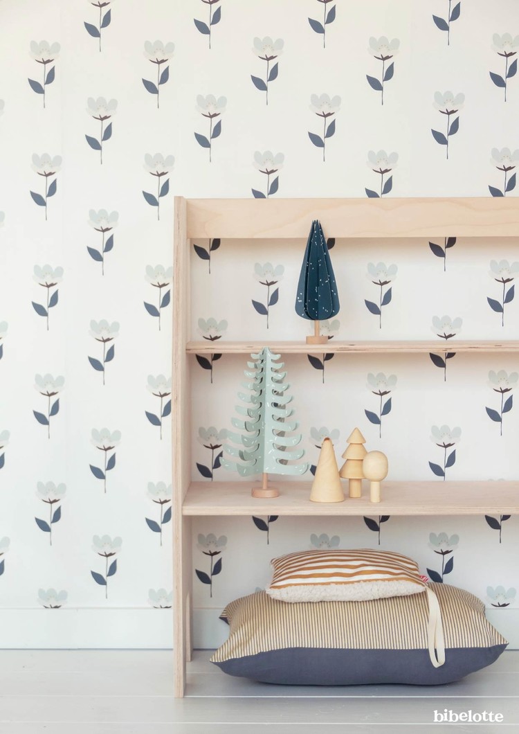 Bibelotte Bibelotte Behang retro bloem blauw