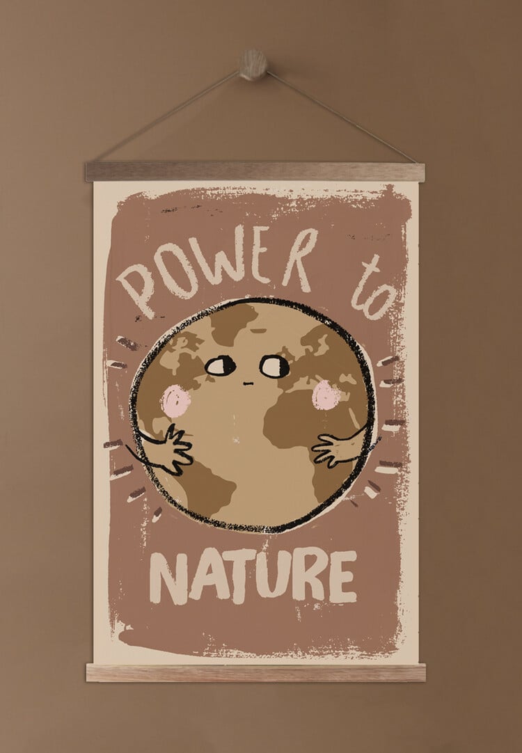 Studio Loco Studio Loco | World canvas poster met houten magnetisch frame (Power to Nature)